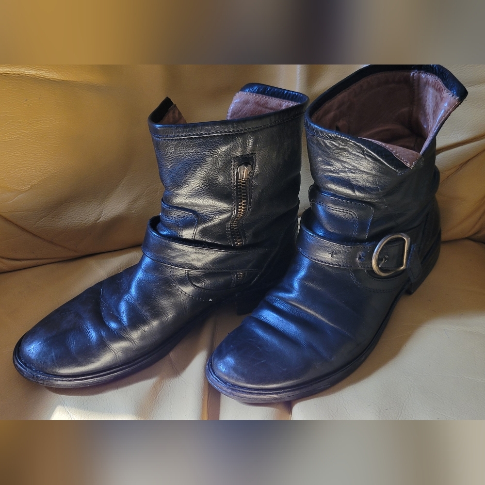 Black Leather Ankle Boots with Buckle